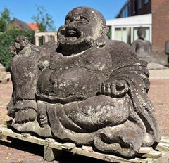 Large Lava Stone Happy Buddha Statue from Indonesia Original Buddhas
