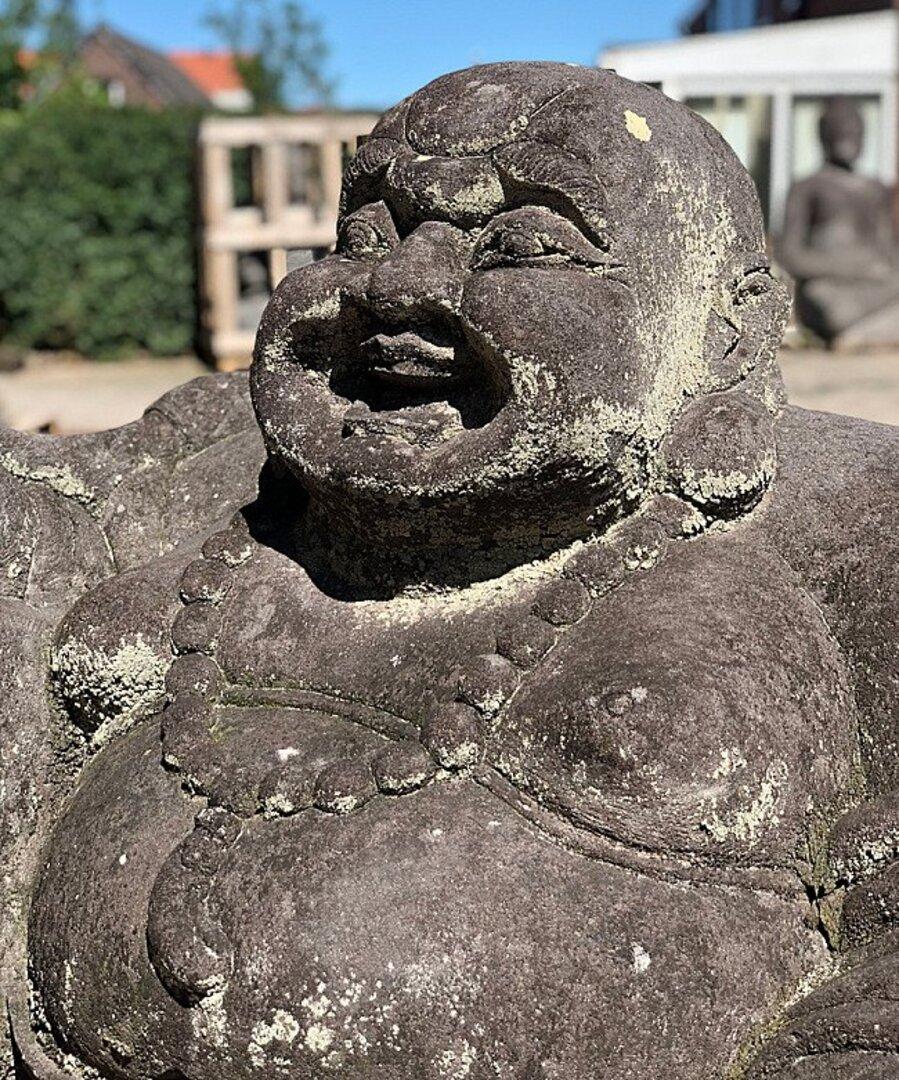 Large Lava Stone Happy Buddha Statue from Indonesia Original Buddhas In Good Condition For Sale In DEVENTER, NL