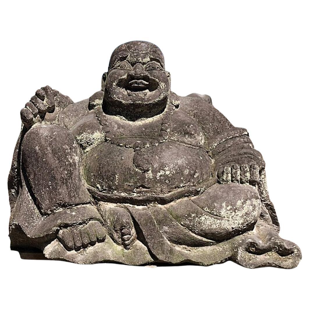 Große Happy Buddha-Statue aus Lavastein aus Indonesien  Original-Buddhas