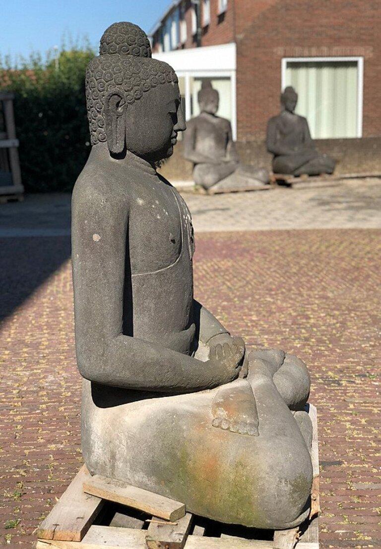 Large Lavastone Buddha Statue from Indonesia Original Buddhas In Good Condition For Sale In DEVENTER, NL