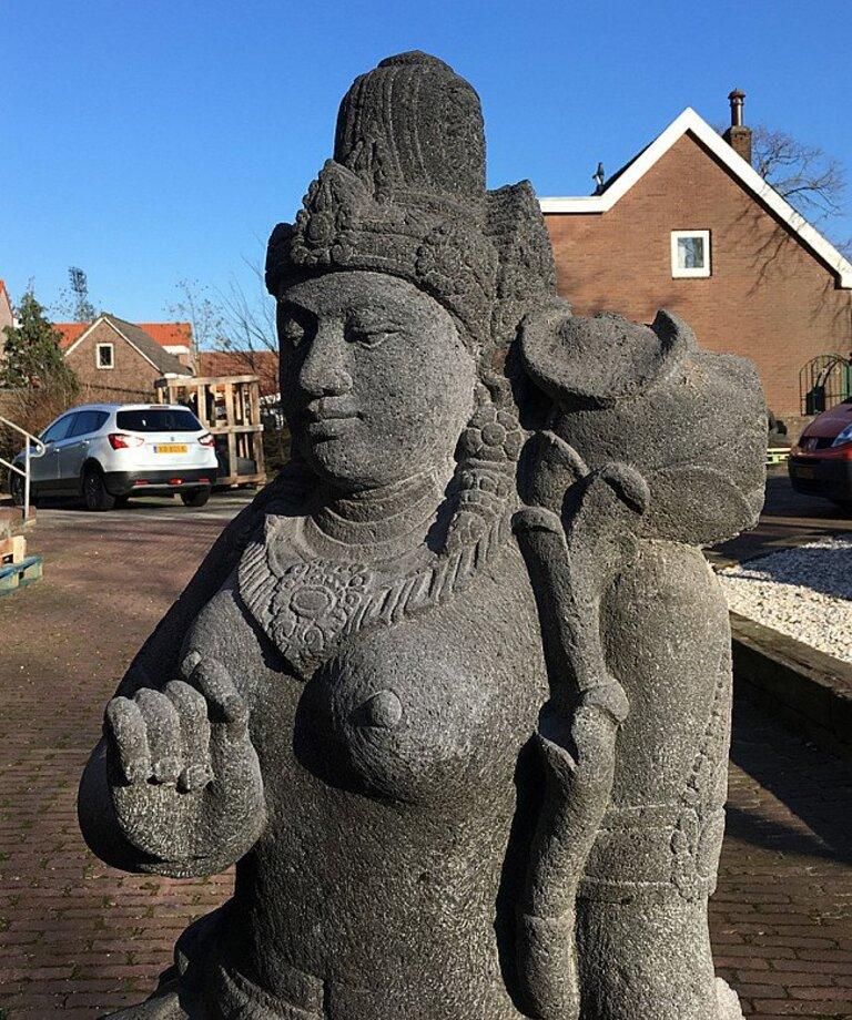 Large Lavastone Devi Tara Statue from Indonesia For Sale 6
