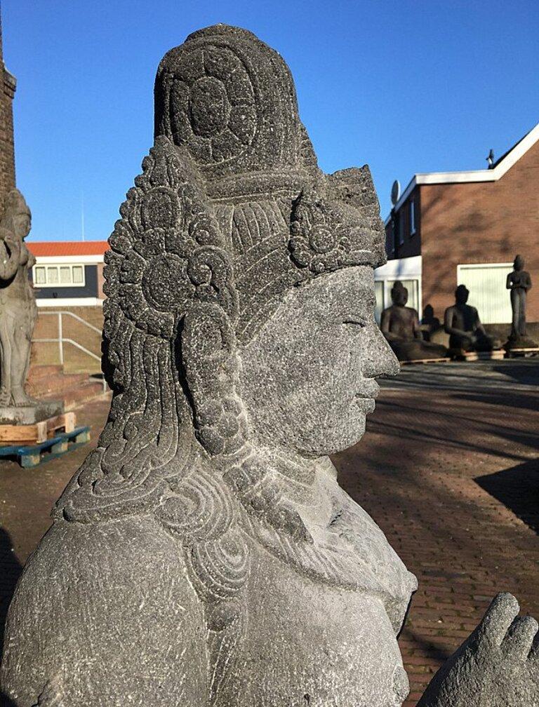 Large Lavastone Devi Tara Statue from Indonesia For Sale 9