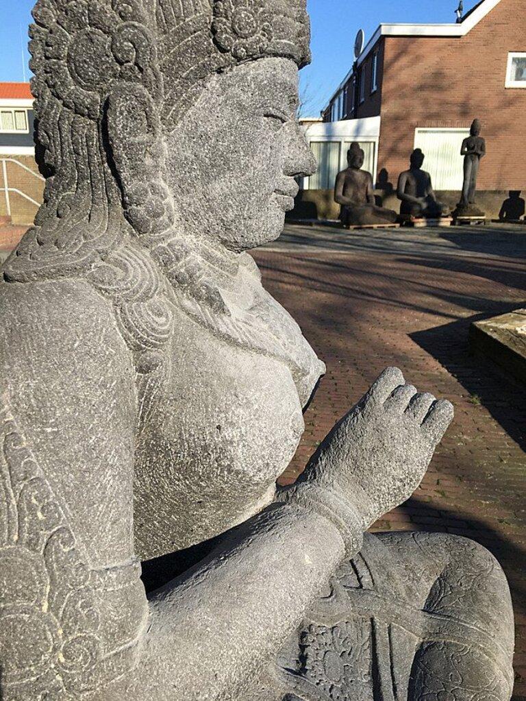 Large Lavastone Devi Tara Statue from Indonesia For Sale 10