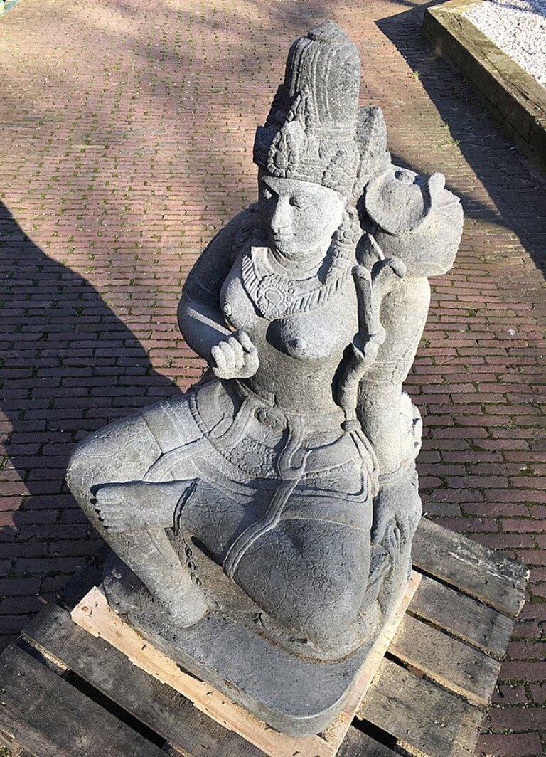 Large Lavastone Devi Tara Statue from Indonesia For Sale 13