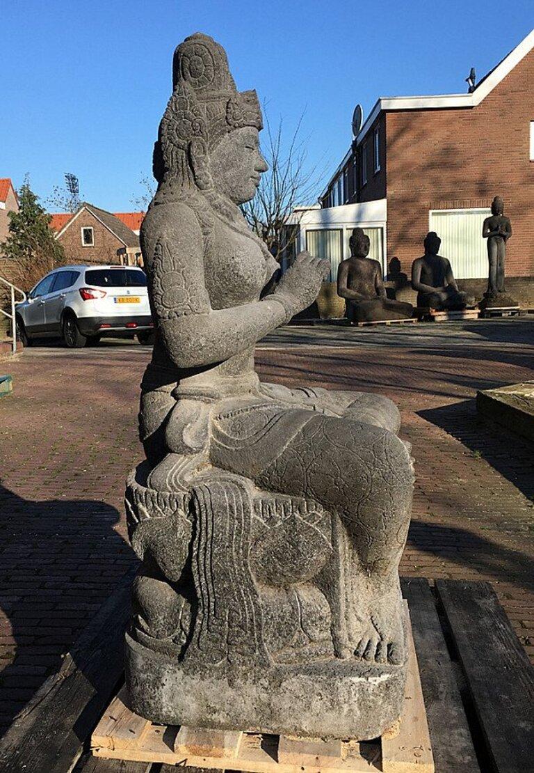 Large Lavastone Devi Tara Statue from Indonesia In Good Condition For Sale In DEVENTER, NL