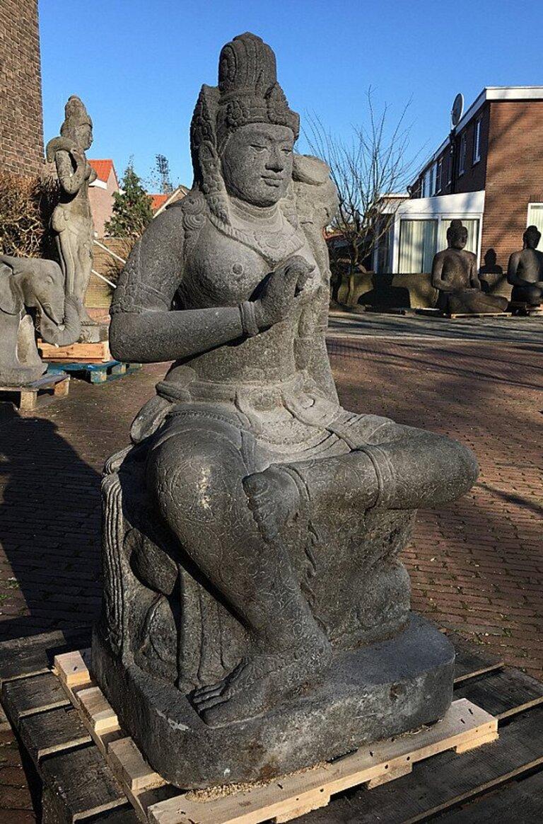 Contemporary Large Lavastone Devi Tara Statue from Indonesia For Sale