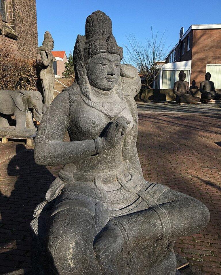 Large Lavastone Devi Tara Statue from Indonesia For Sale 1