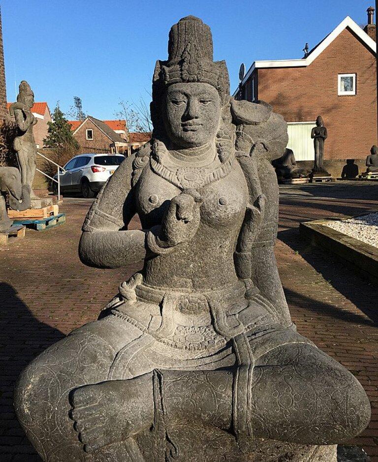 Large Lavastone Devi Tara Statue from Indonesia For Sale 2