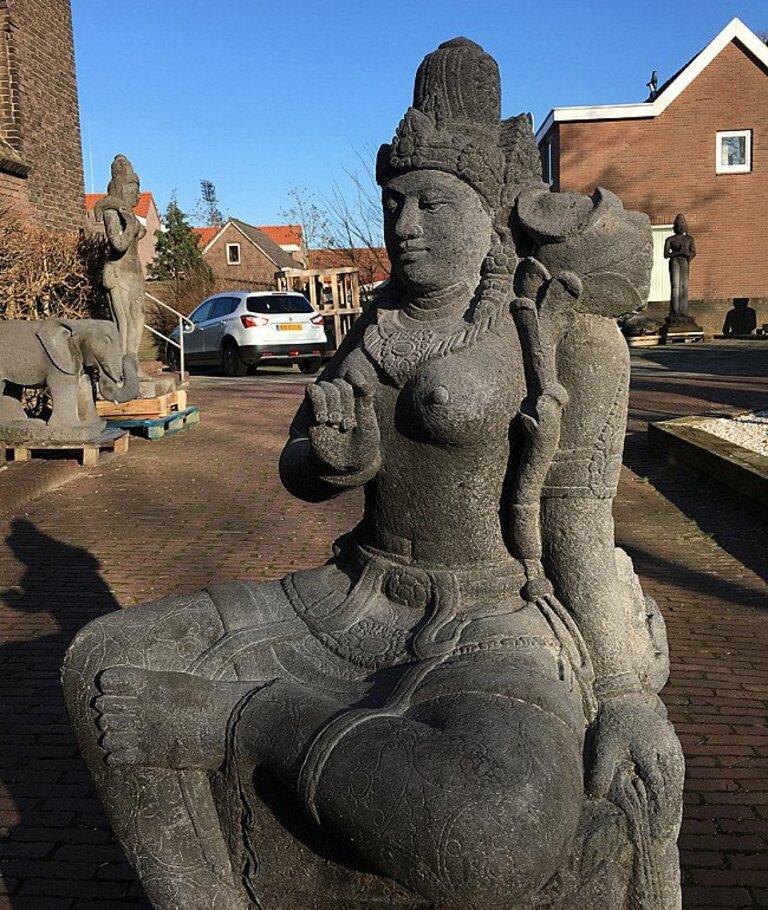Large Lavastone Devi Tara Statue from Indonesia For Sale 3