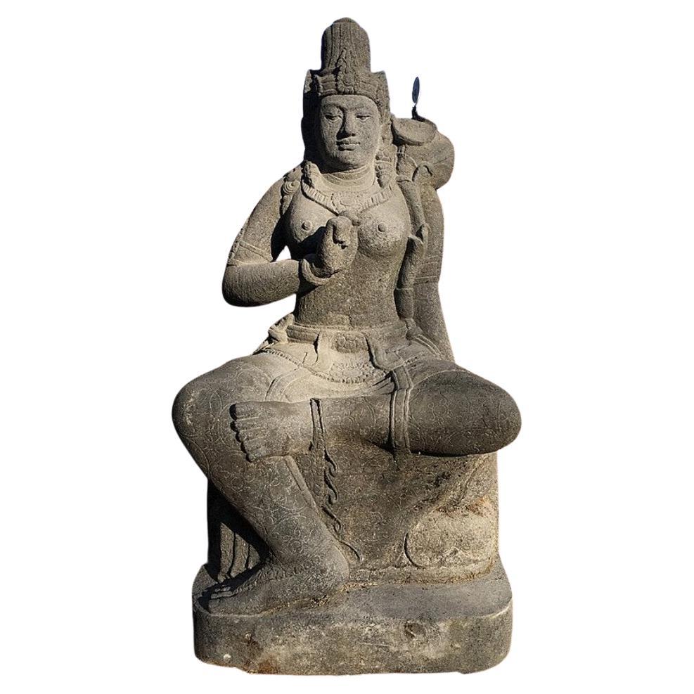 Large Lavastone Devi Tara Statue from Indonesia For Sale