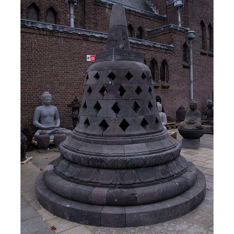Material: lavastone
270 cm high 
250 cm diameter
Newly made from +/- 175 individual stones
Originating from Indonesia
Similar to the stupas on Borobudur in Indonesia
Can be shipped worldwide
Delivery and placement costs on request

