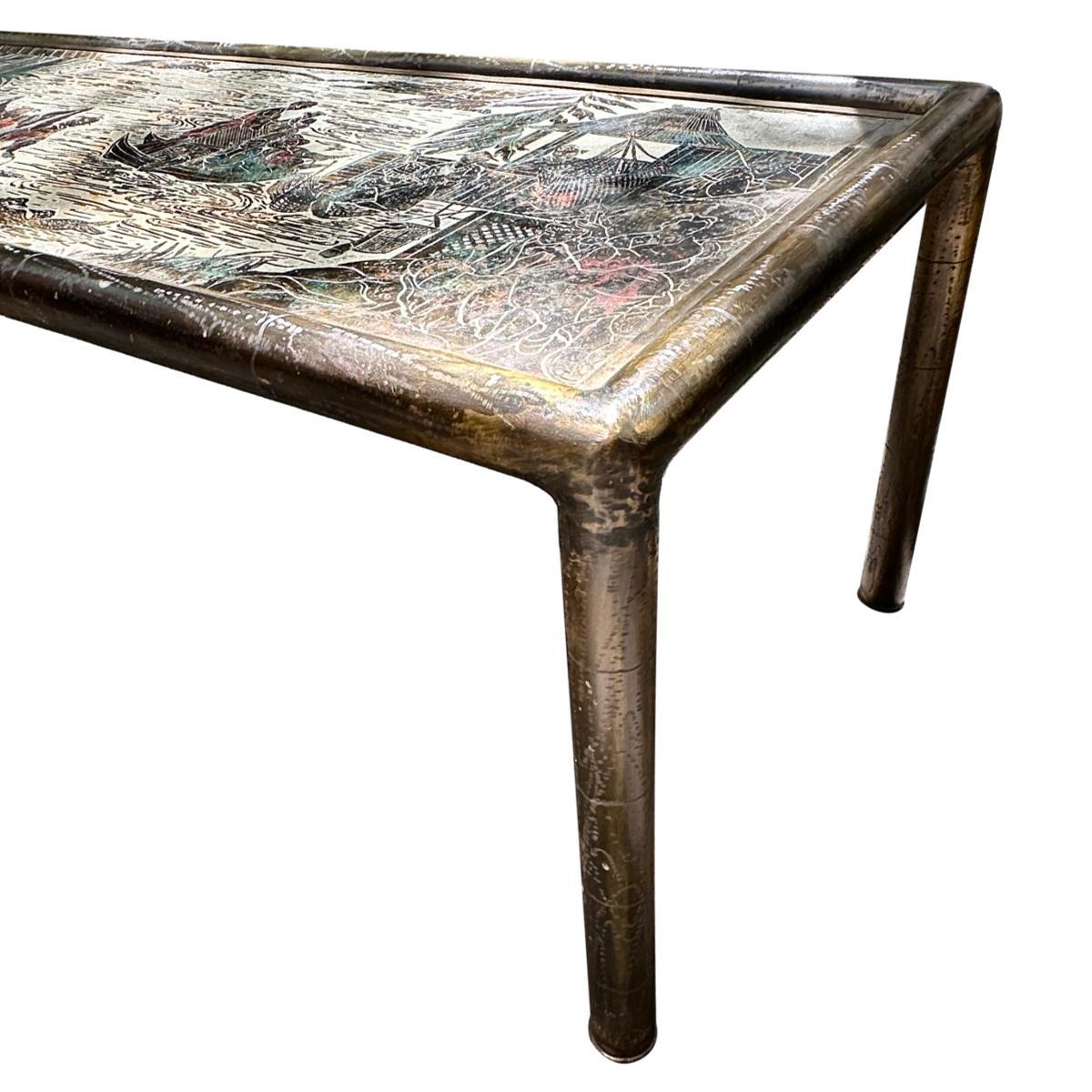 Table basse LaVerne du milieu du siècle, finition argent et bronze patiné.

Mesures :
Hauteur : 17