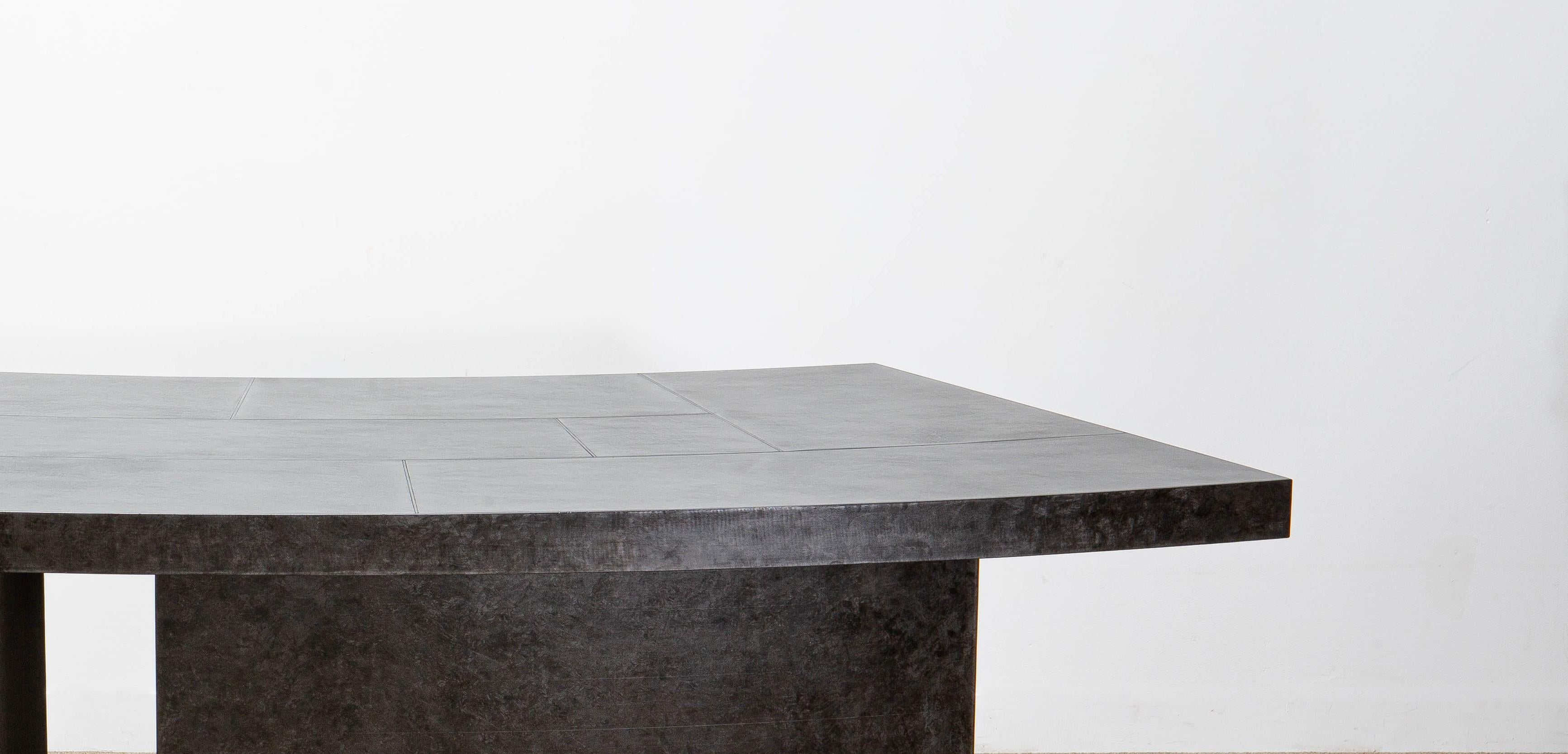 Post-Modern Large Layered Parkerized Steel Desk by Hyungshin Hwang For Sale