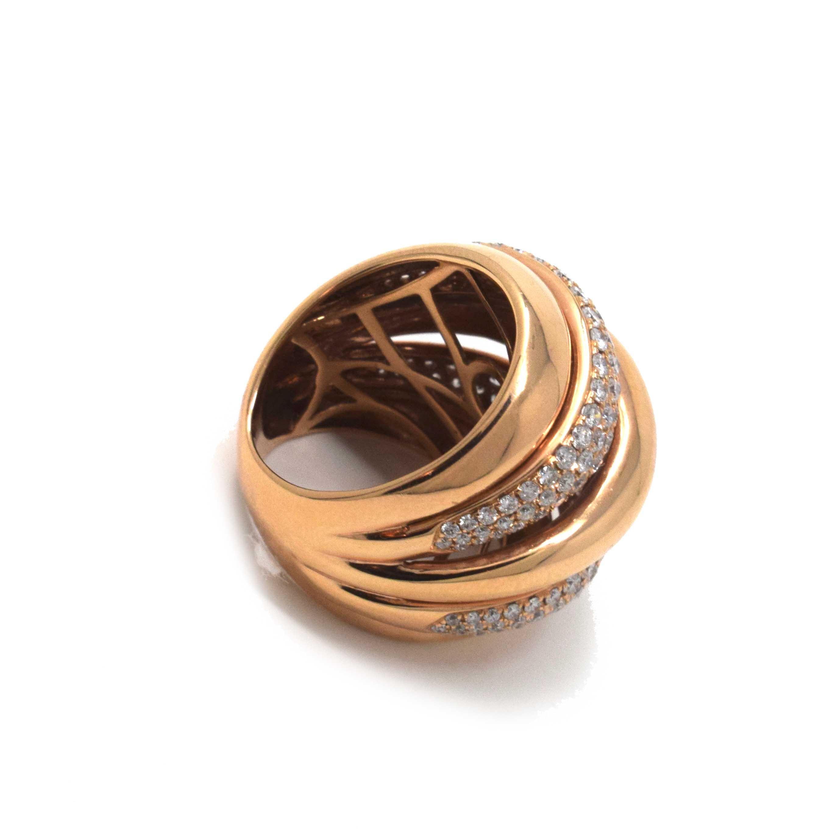 Round Cut Large Layered Round Brilliant Diamond Cocktail Ring in Rose Gold For Sale