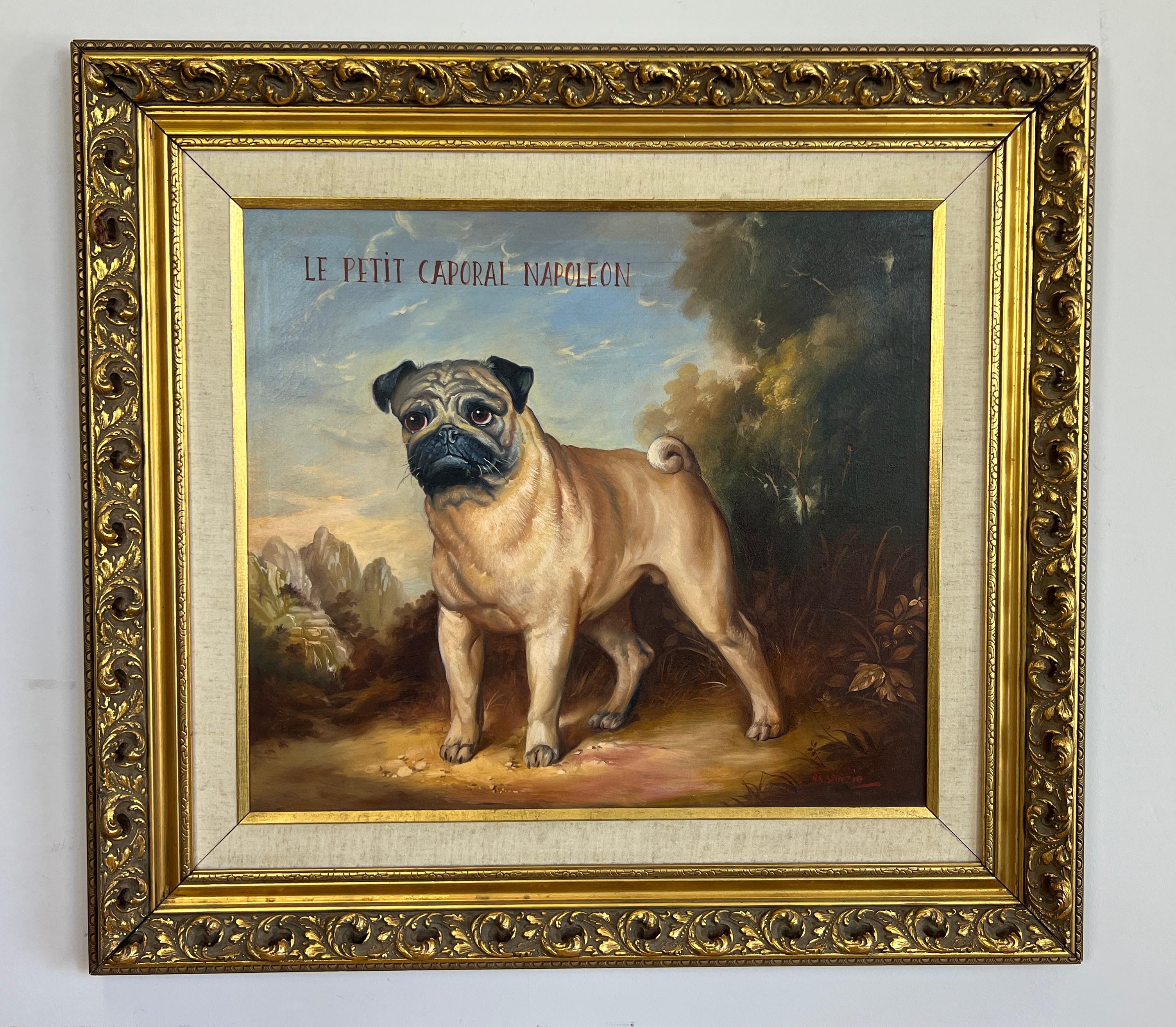Offered here is a very large work of art of a pug dog, “Le Petit Corporal Napoleon