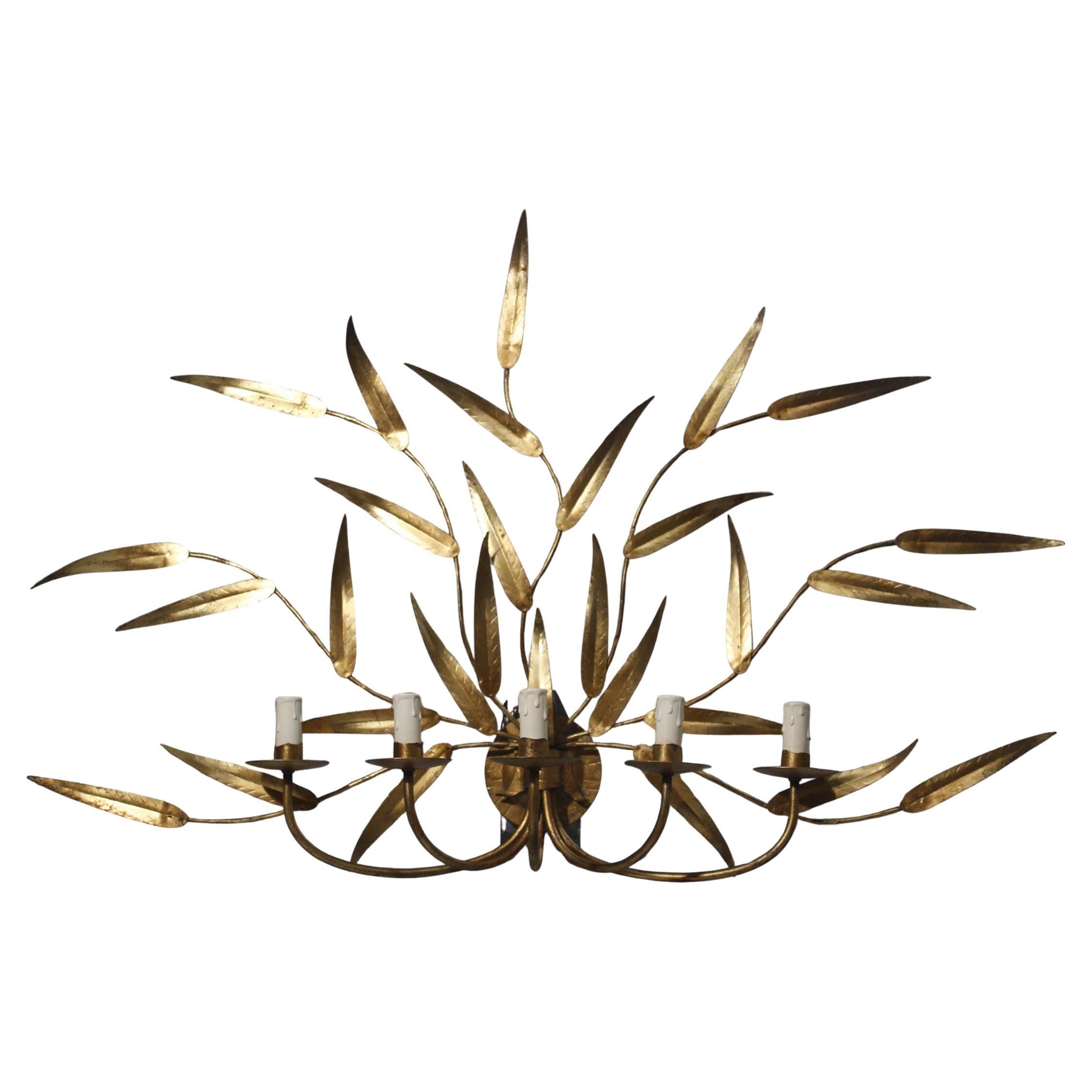 Large leaf sconce in gilt metal, Ferro Art 1970s
