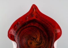 Large Leaf-Shaped Murano Bowl in Mouth-Blown Art Glass with Wavy Edges