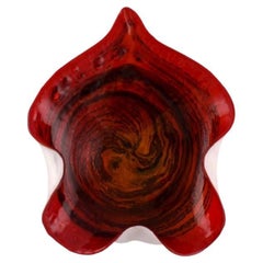 Large Leaf-Shaped Murano Bowl in Mouth-Blown Art Glass with Wavy Edges