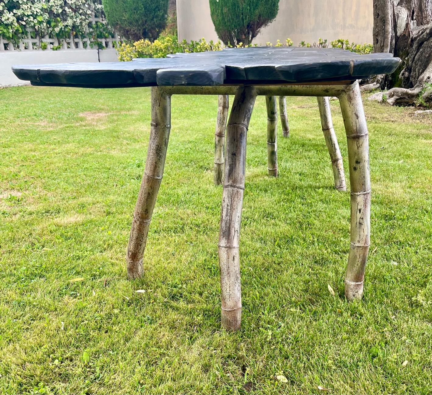 Large leaf-shaped trestle table, France 1970's For Sale 4