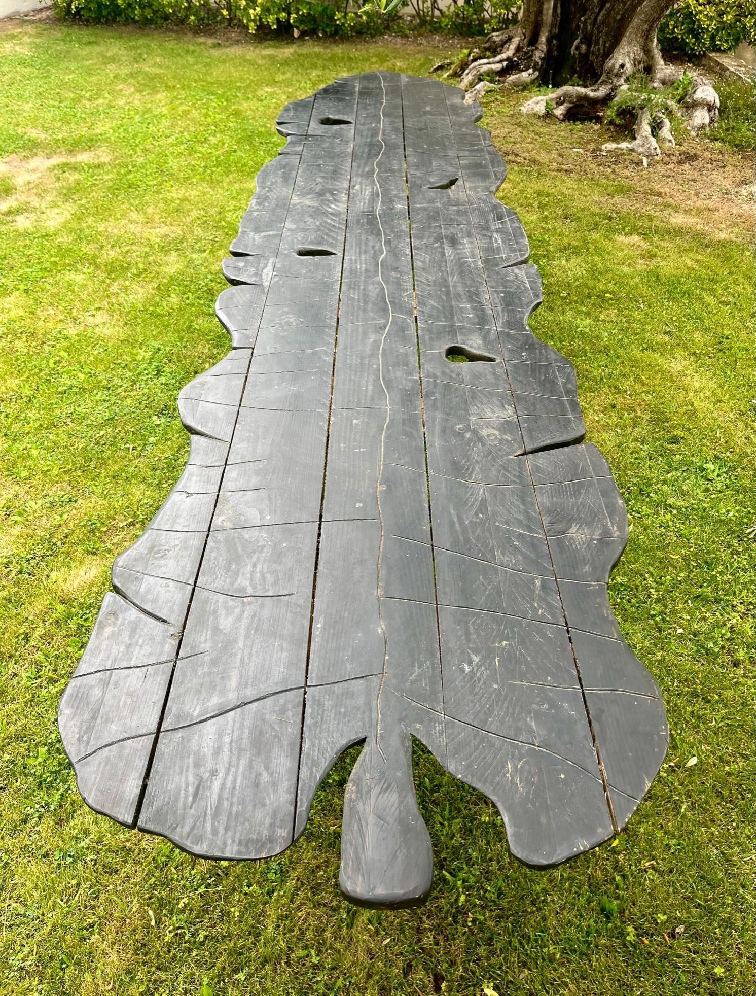 Late 20th Century Large leaf-shaped trestle table, France 1970's For Sale