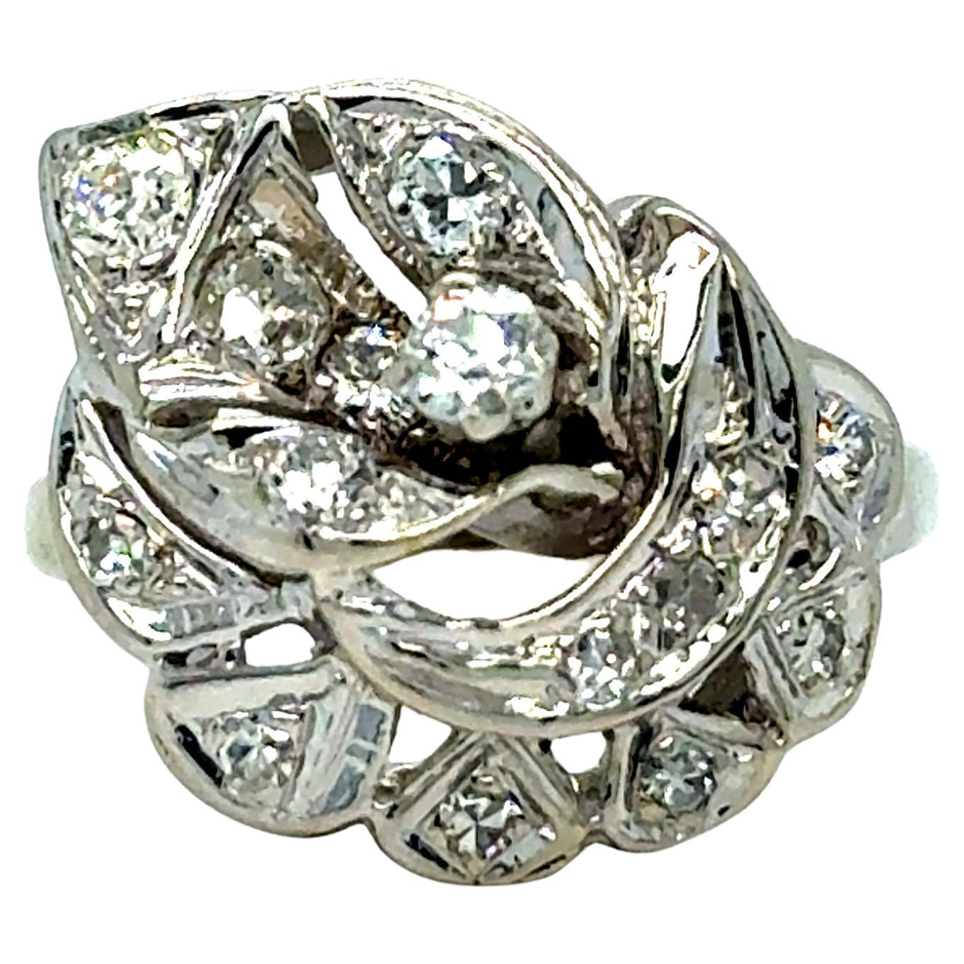 Grande bague de fiançailles vintage en or blanc 14 carats avec grappe de diamants - 1,00 carat