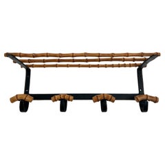 Leather and Bamboo Coat Rack by Jacques Adnet, 1950s France