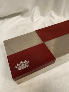 Large leather and silver plate decorative boxe with crown attribute