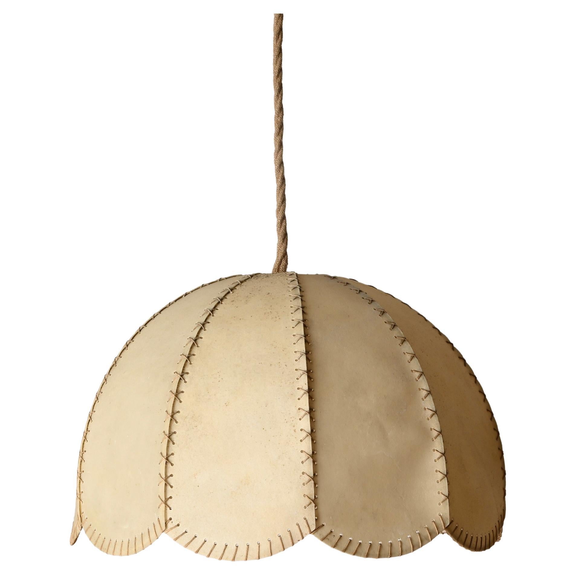 Large Leather and Vellum Italian Chandelier, Max Ingrand, Italy 1940s