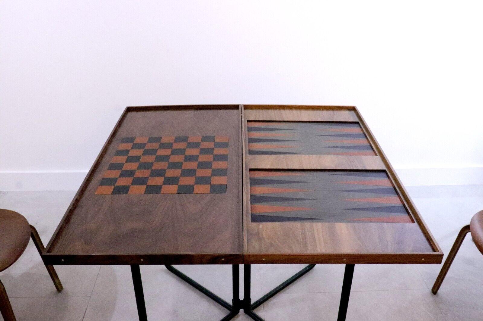 Large Leather and Walnut Reversible Games Table For Sale 10