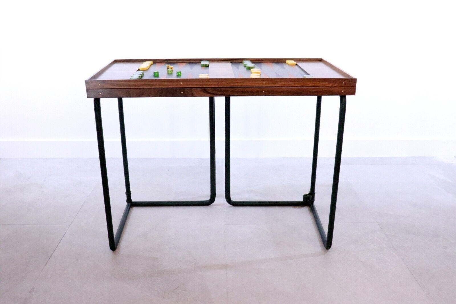 Contemporary Large Leather and Walnut Reversible Games Table For Sale