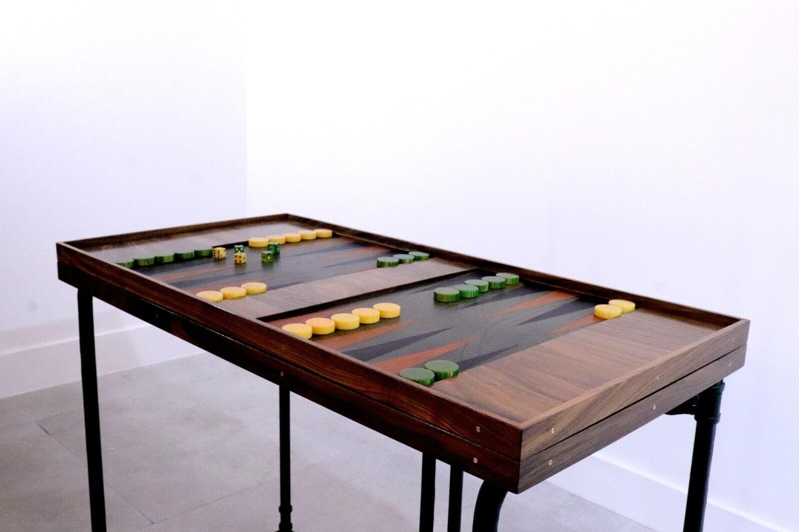 Large Leather and Walnut Reversible Games Table For Sale 2
