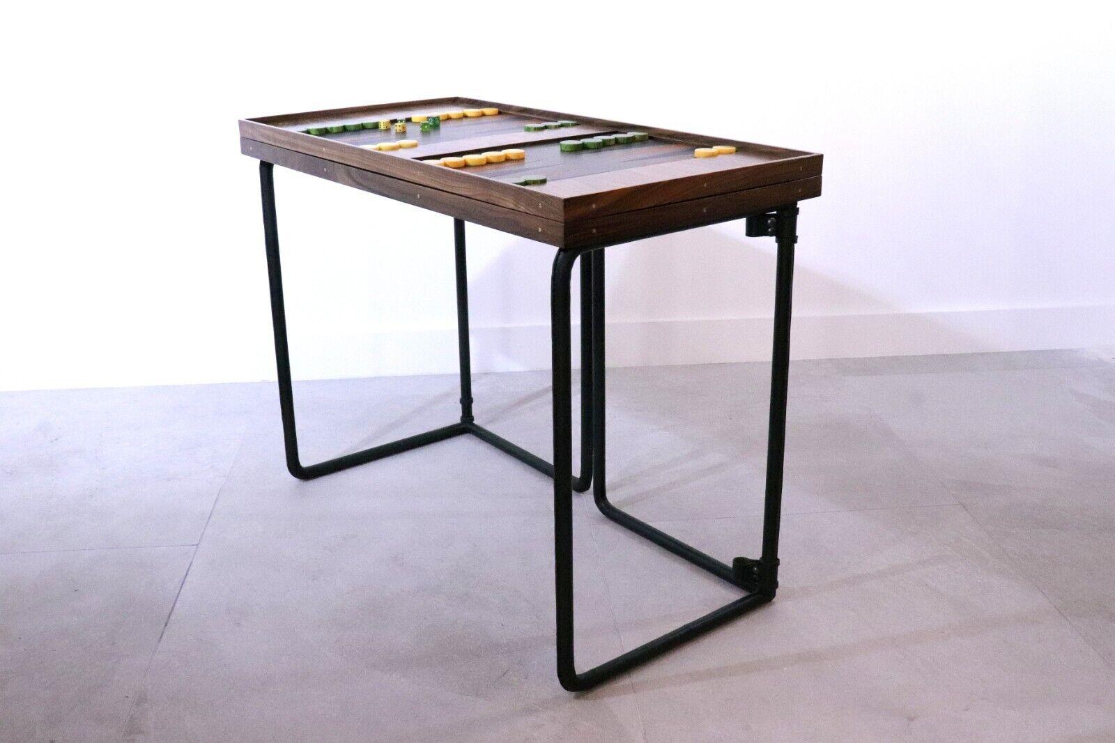 Large Leather and Walnut Reversible Games Table For Sale 3