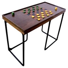 Large Leather and Walnut Reversible Games Table