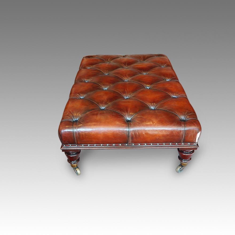 English Large Leather Banquet Stool
