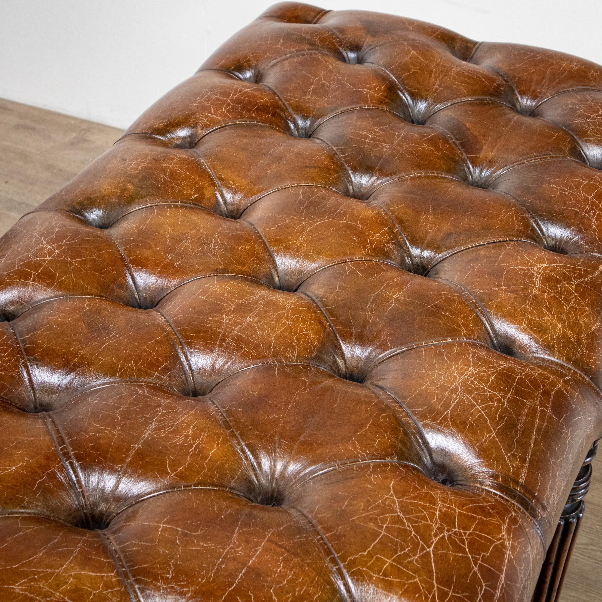 Large Leather Buttoned Stool For Sale 5