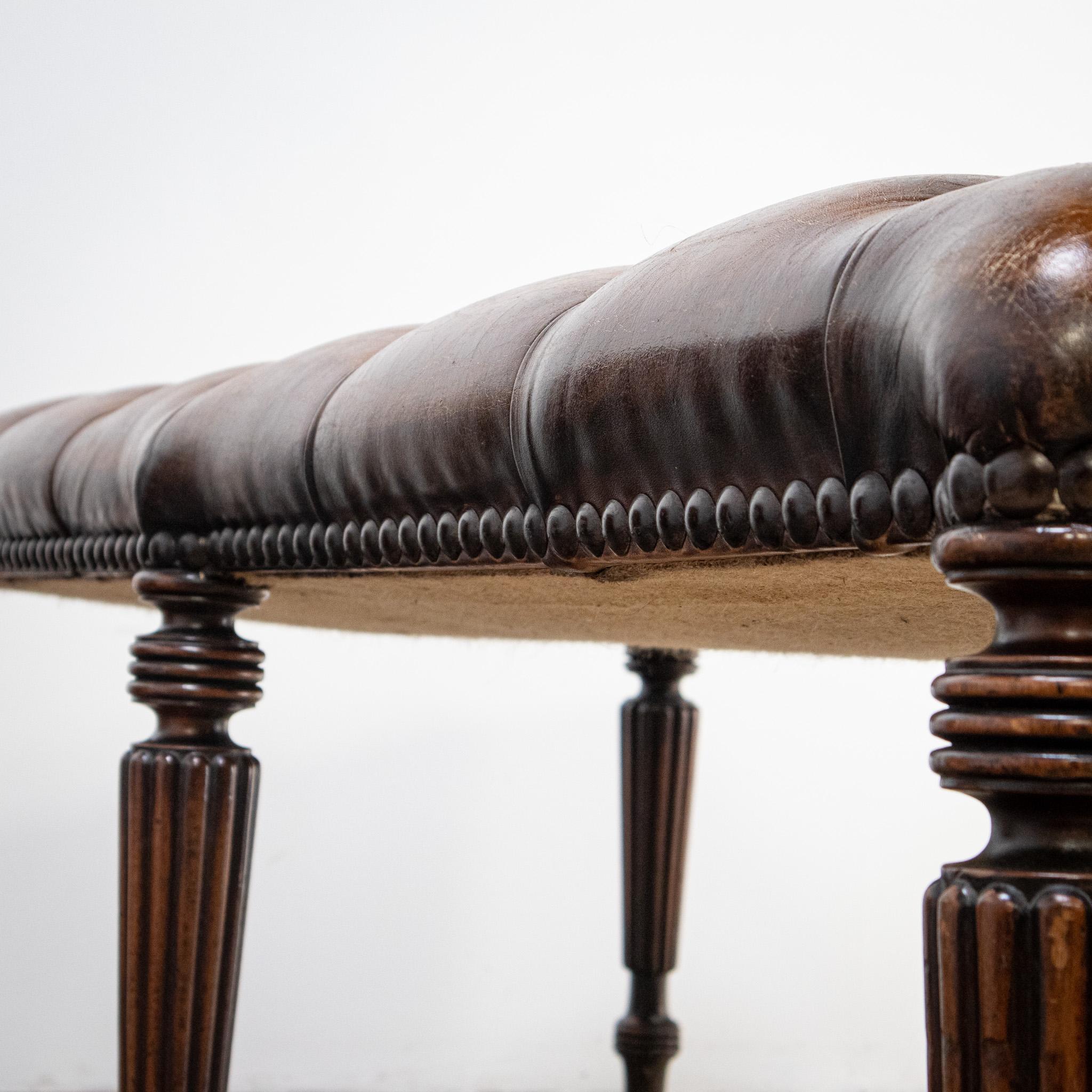 Large Leather Buttoned Stool For Sale 2