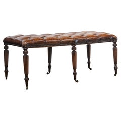 Used Large Leather Buttoned Stool