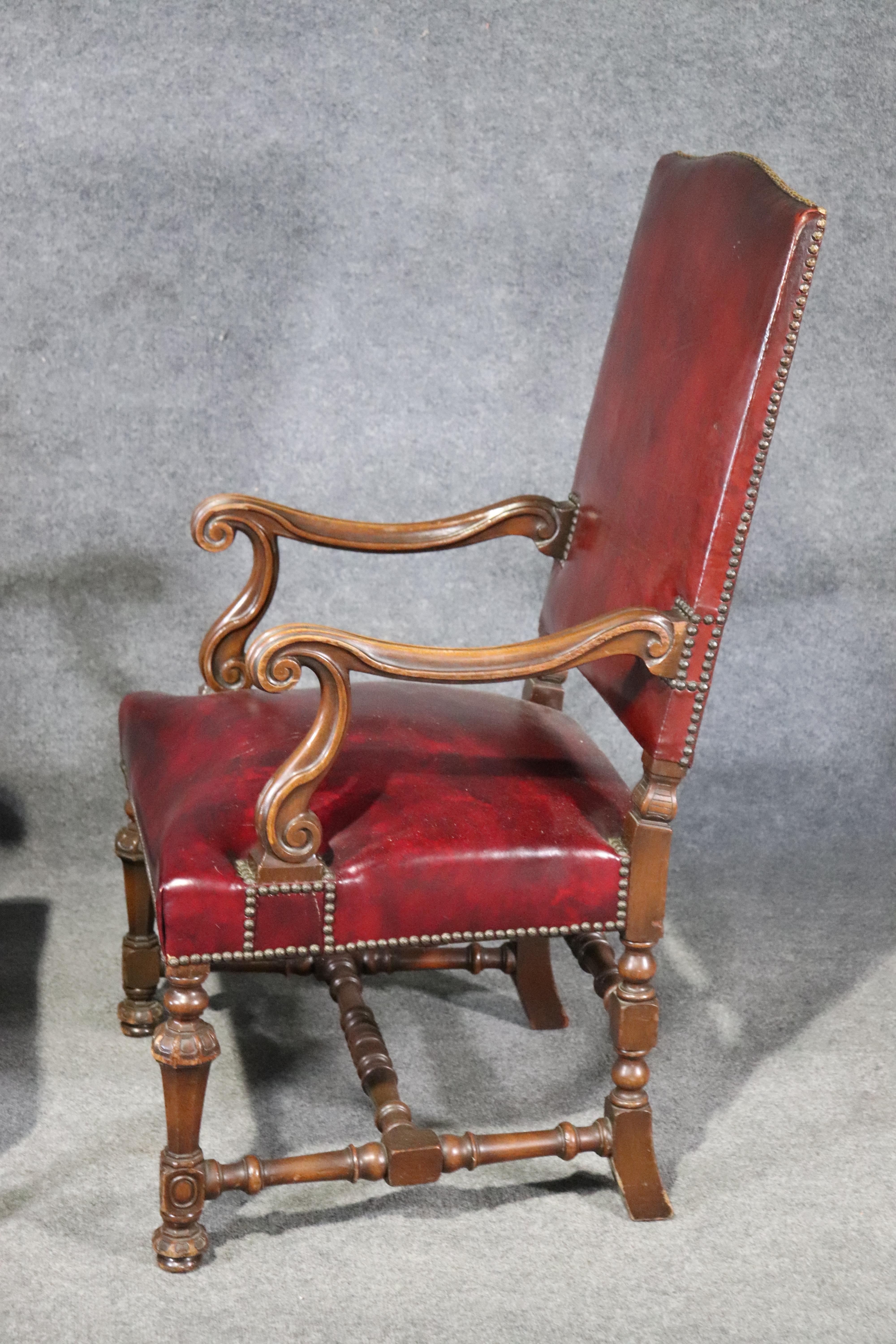 Large Leather Carved Walnut Throne Office Chairs with Commemoritive Plaques 1