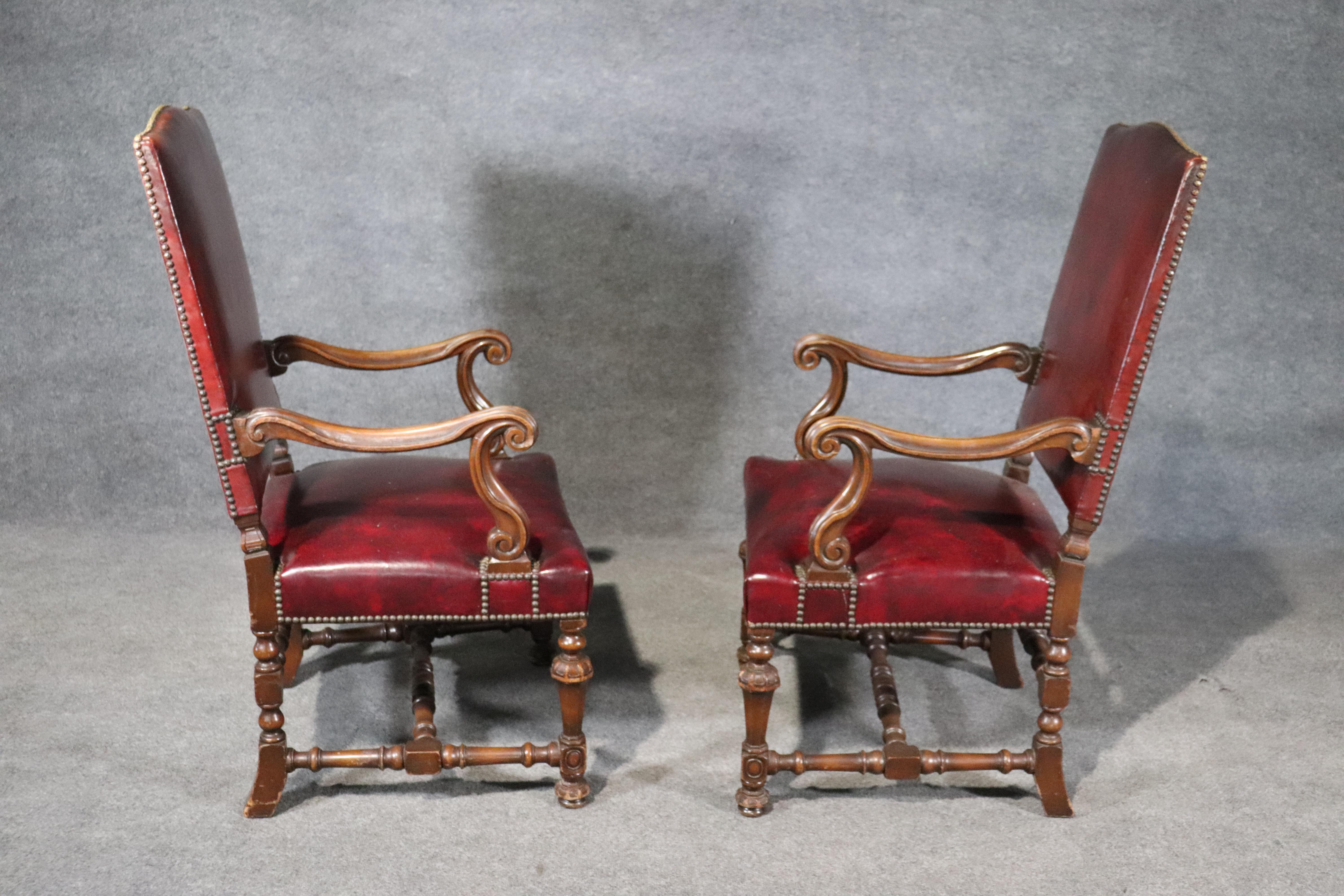 Large Leather Carved Walnut Throne Office Chairs with Commemoritive Plaques 6