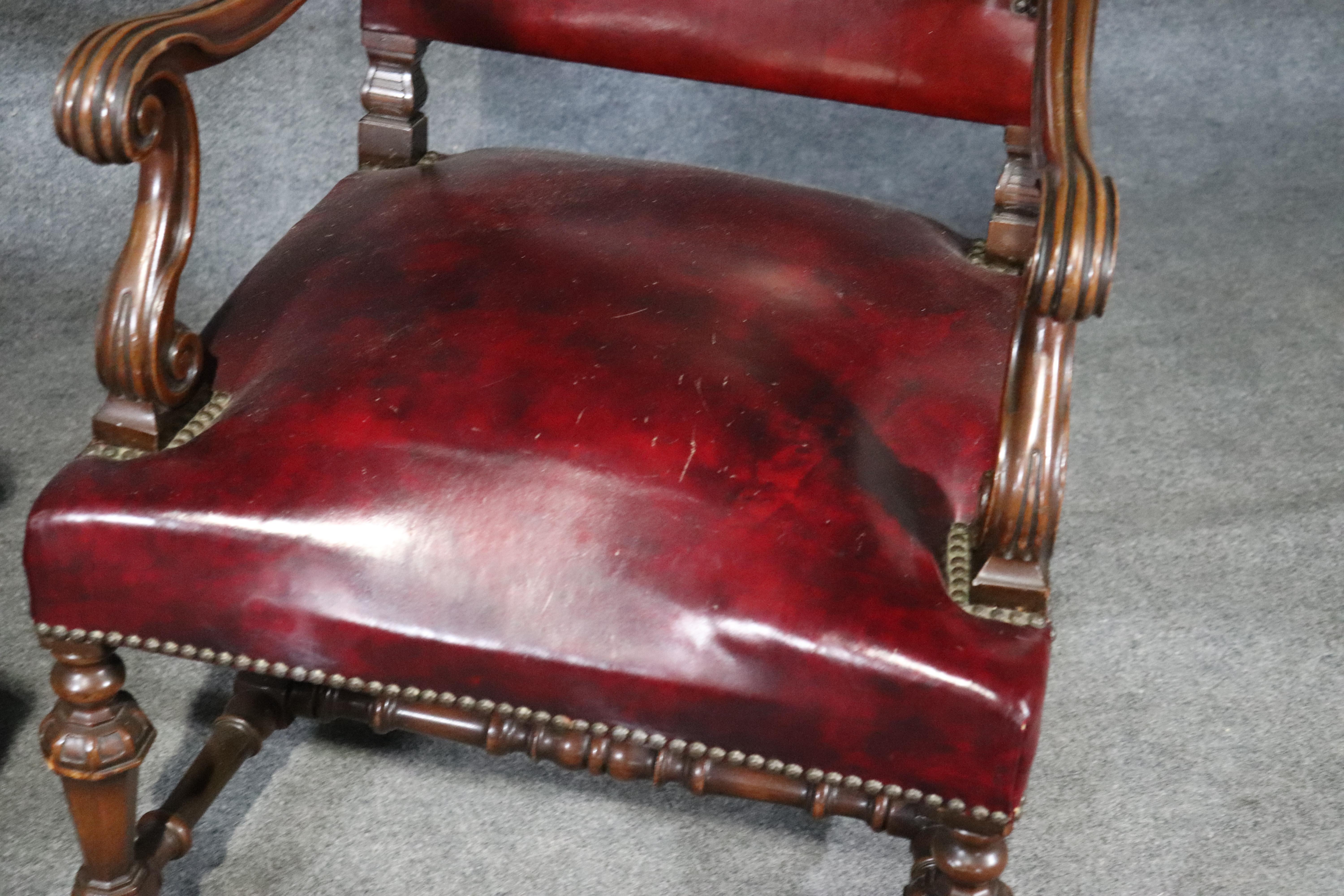 American Large Leather Carved Walnut Throne Office Chairs with Commemoritive Plaques
