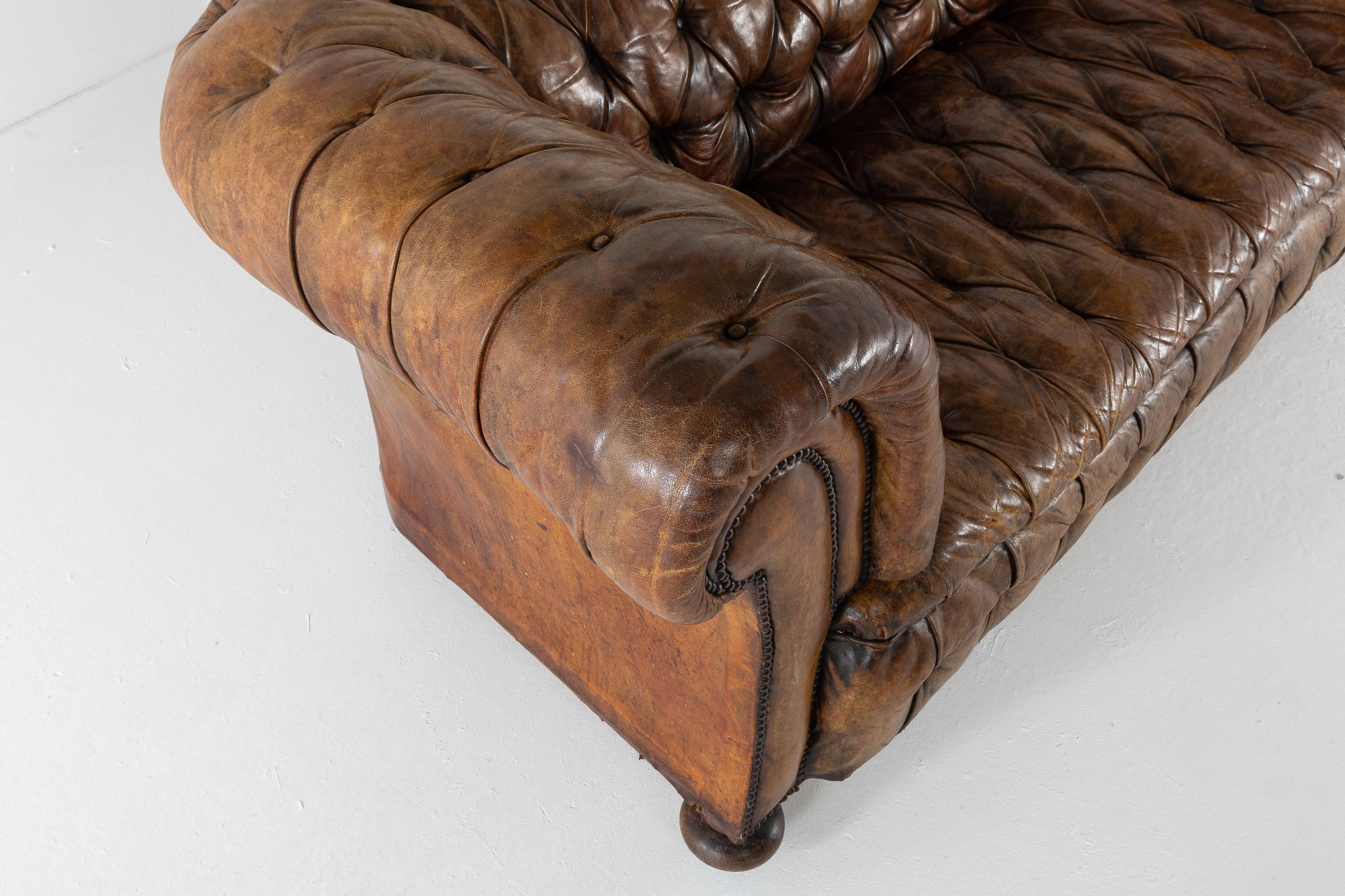 Large Leather Chesterfield, circa 1900 In Good Condition In Gloucestershire, GB