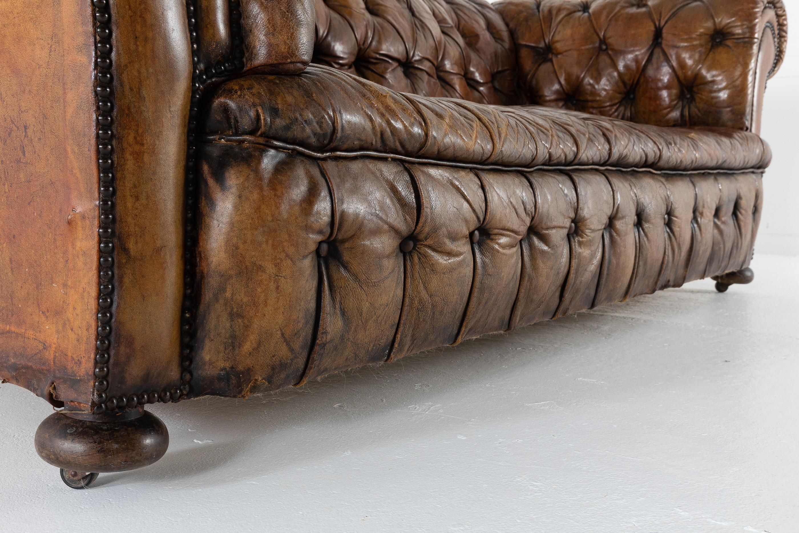Early 20th Century Large Leather Chesterfield, circa 1900