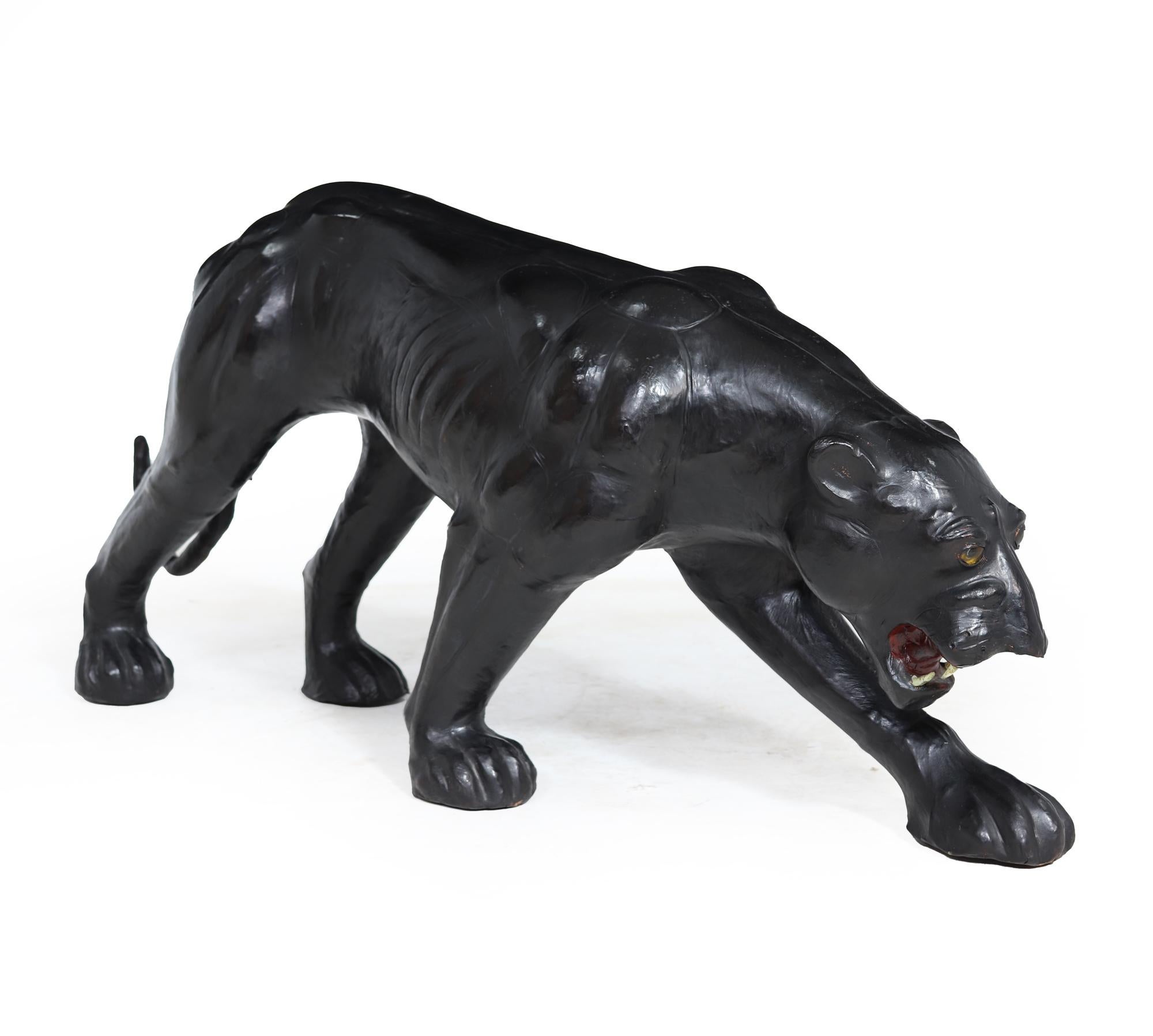 Large Leather Clad Panther Sculpture In Good Condition For Sale In Paddock Wood Tonbridge, GB