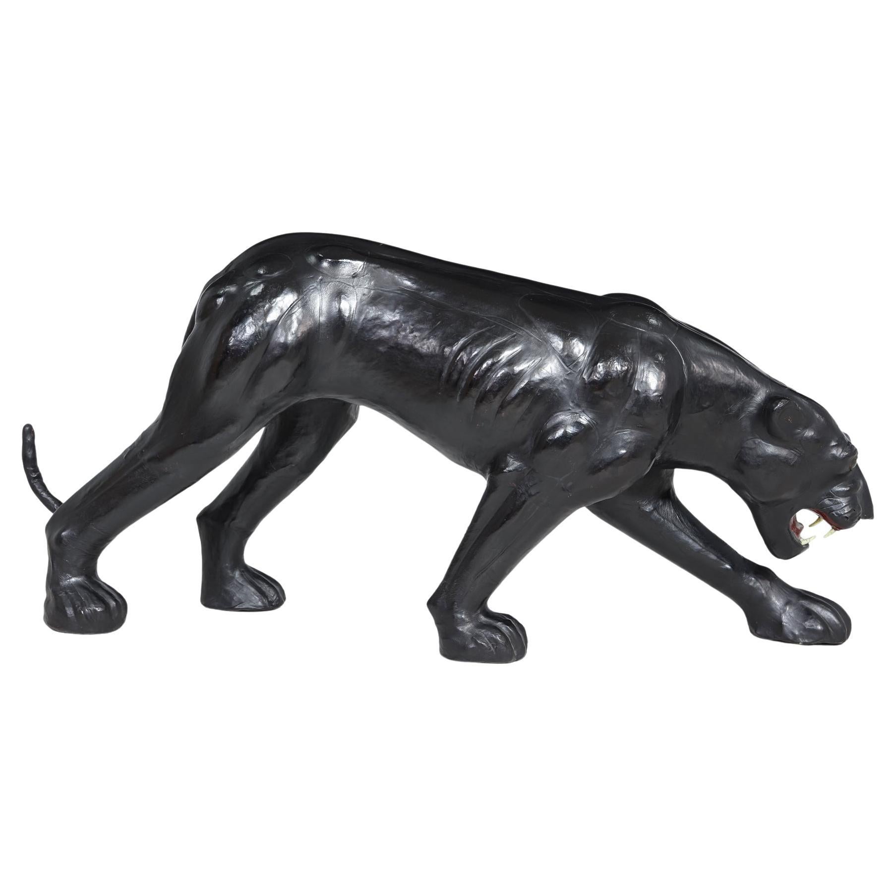 Large Leather Clad Panther Sculpture For Sale