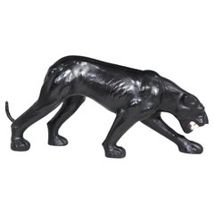 Vintage Large Leather Clad Panther Sculpture