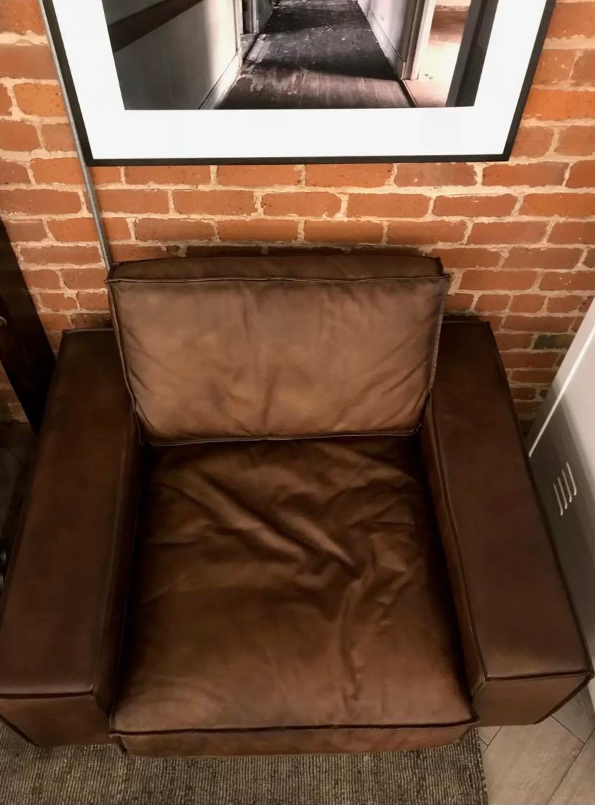 Rustic Large Leather Club Chair For Sale