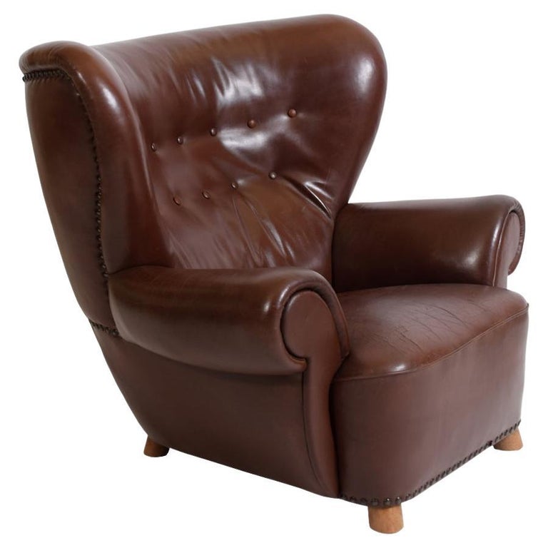Large Leather Club Chair  For Sale
