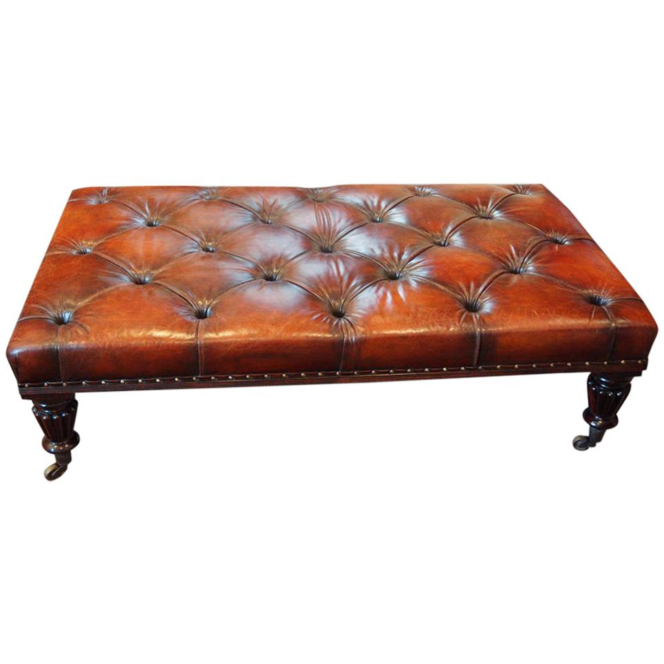 Large Leather Coffee Table Stool on William IV Legs