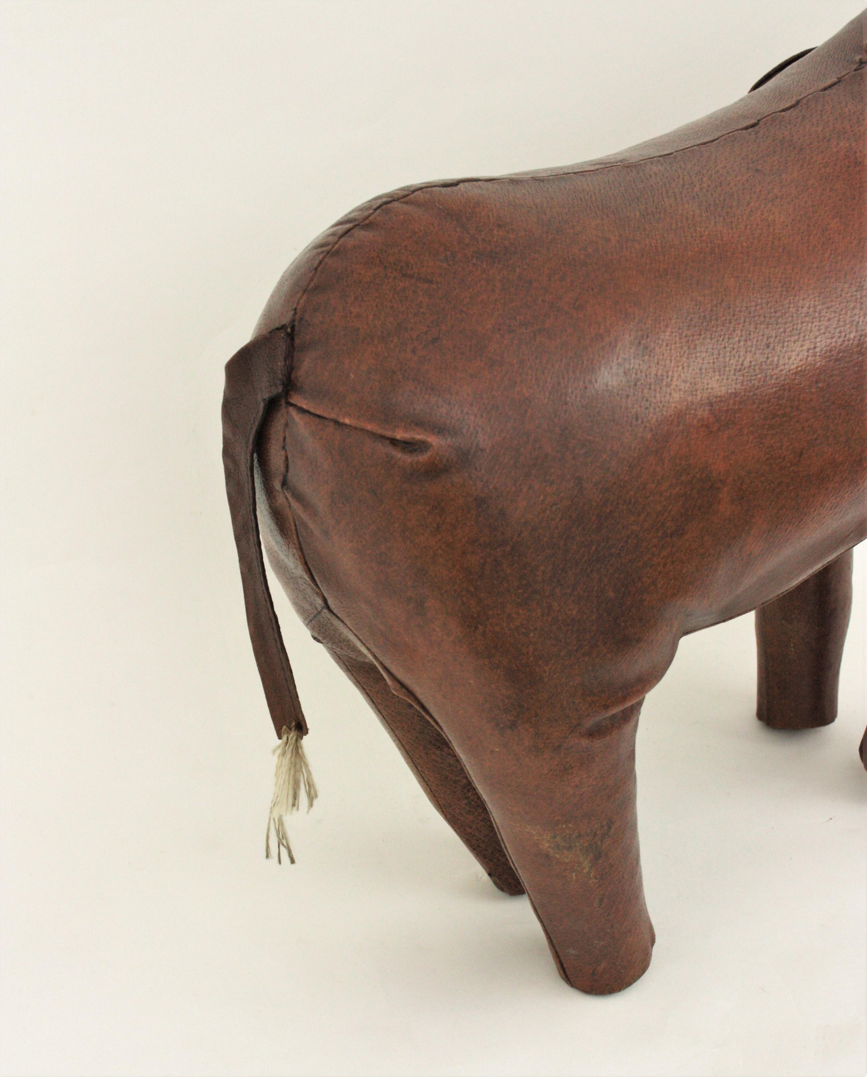 Elephant Large Stool by Dimitri Omersa for Abercrombie in brown leather, 1960s 2