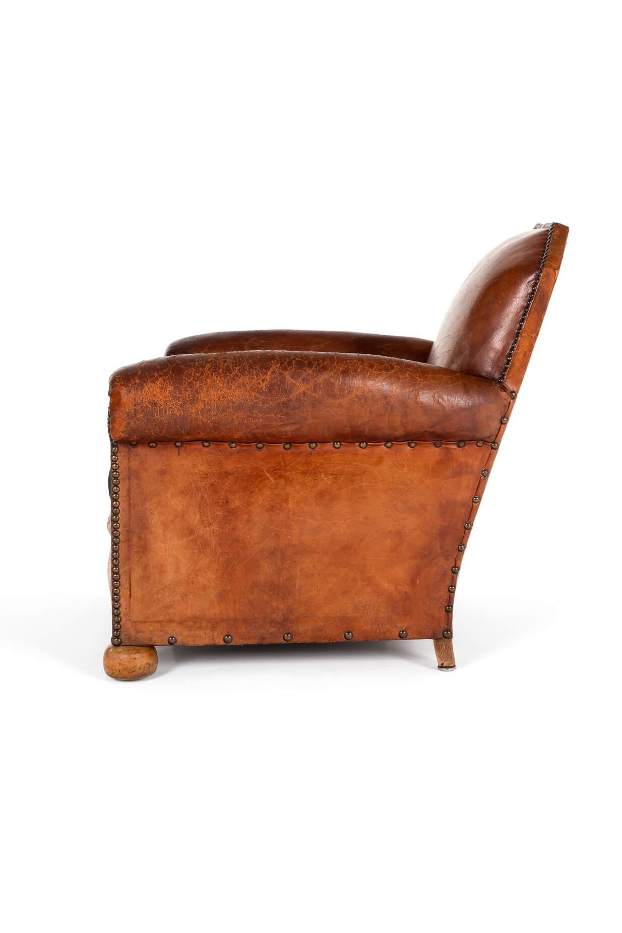 Art Deco Large Leather French Club Chair